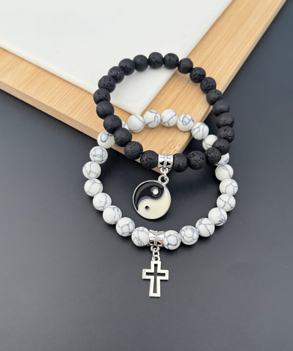 Yin-Yang Black and White Couple Beaded Jewelry Set