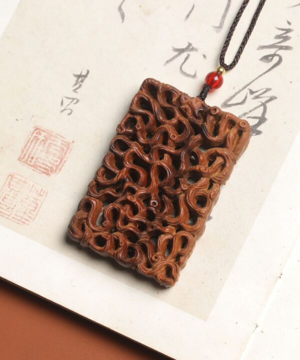 Thunder-Struck Jujube Wood Double-Sided Exquisite Carved (Smooth Passage) Pendant