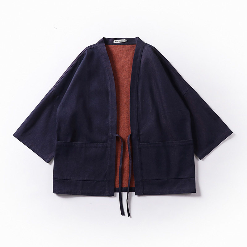 Double-Sided Denim Cotton Reversible Double-Dyed Retro Taoist Robe (4) Double-Sided Denim Cotton Reversible Double-Dyed Retro Taoist Robe (4)